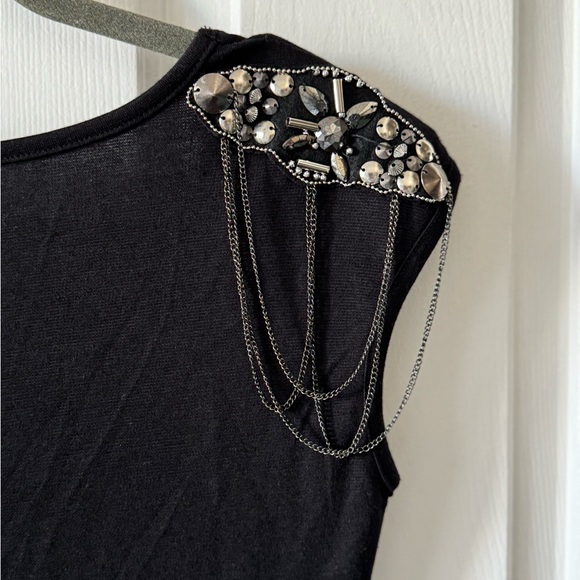 Kische Tunic/Top, S, Black, Brass Bling on Shoulders, boat neck Front, NWOT - Picture 9 of 12